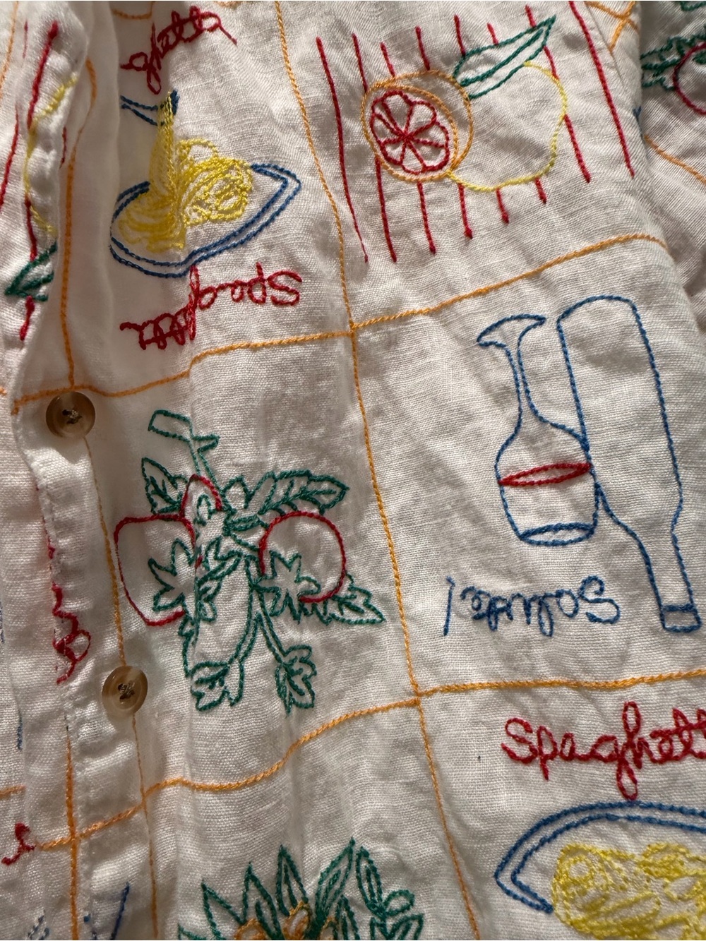 Magaschoni White Linen Short-Sleeve Shirt with Multicolor Embroidery - Picture 2 of 4